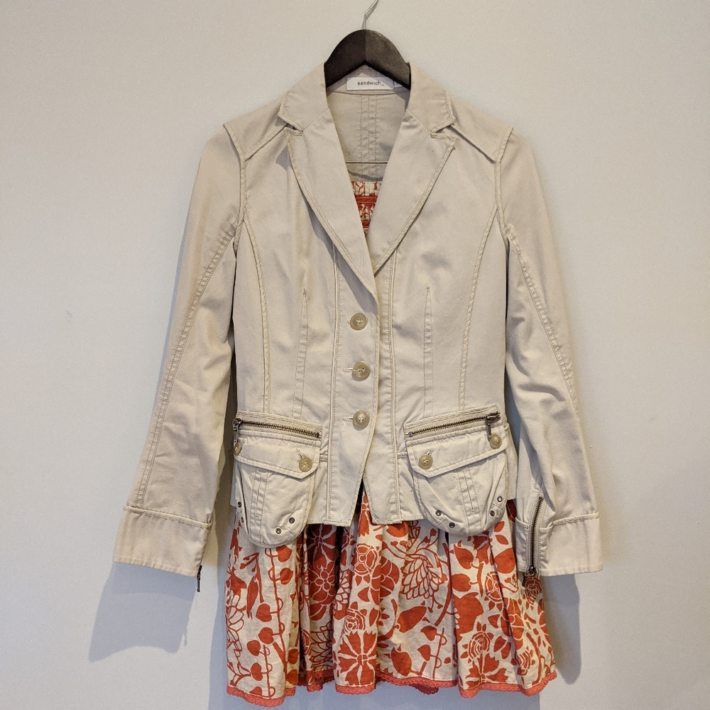Sandwich Cotton Neutral Blazer and Orange Floral Skirt Set Size 34